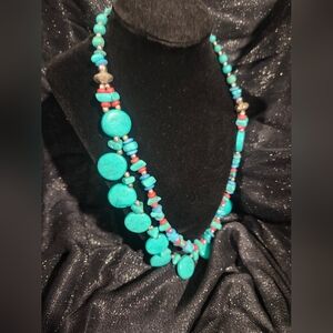 Turquoise and Red Beaded Necklace